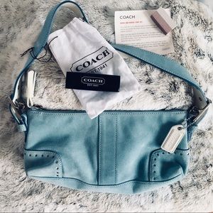 ❤️ Coach blue suede tassel baguette mini hobo